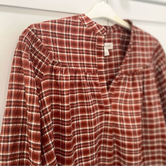 Treasure & Bond Red Plaid V-neck Long Sleeve Blouse Size Small - Picture 2 of 9